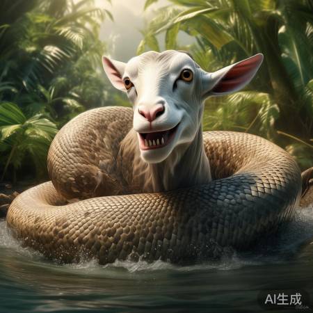 山羊惨遭蟒蛇缠身:拖入水中后不幸身亡!